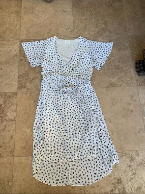 Sienna Sky White Midi Dress with Navy Floral Print